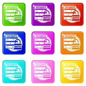 Lock data security icons set 9 color collection Illustrazione stock