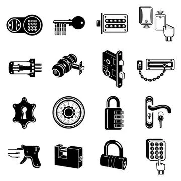 Lock door types icons set, simple style Stock Illustration