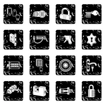 Lock door types icons set grunge vector Stock Illustration