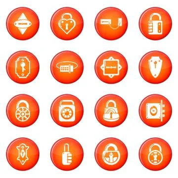 Lock door types icons set red vector Stock Illustration
