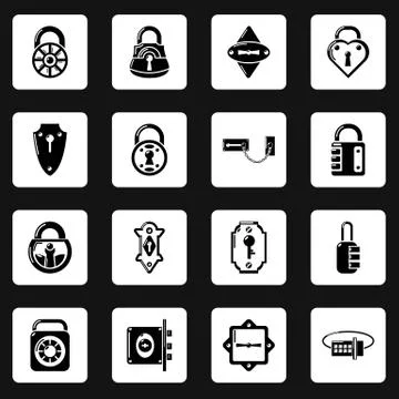 Lock door types icons set, simple style Stock Illustration