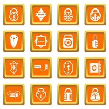 Lock door types icons set orange square vector Stock Illustration