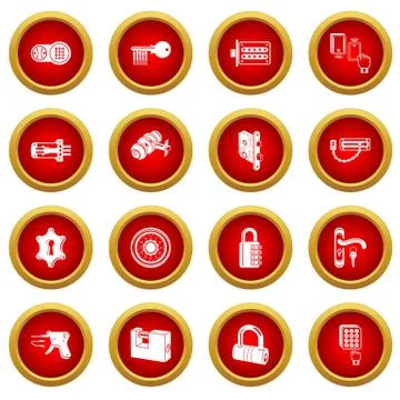 Lock door types icons set, simple style Stock Illustration