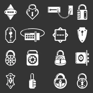 Lock door types icons set grey Stock Illustration