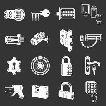Lock door types icons set grey Stock Illustration