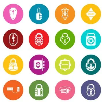 Lock door types icons set colorful circles Illustrazione stock