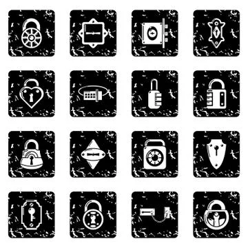 Lock door types icons set grunge Stockillustratie