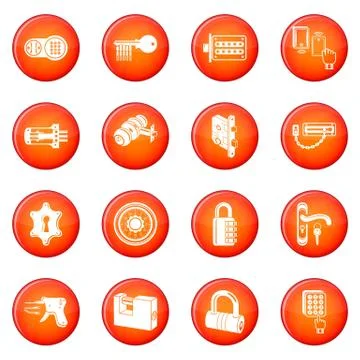 Lock door types icons set red Illustrazione stock