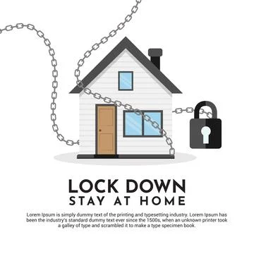 Lock Down are Coronavirus illustration concept with, chain, house, and padloc Stock Illustration