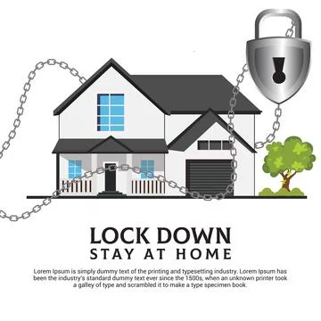 Lock Down are Coronavirus illustration concept with, chain, house, and padloc Stock Illustration