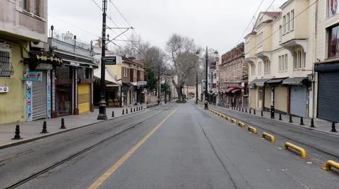 Lock down empty streets empty roads Istanbul lock down Stock Photos