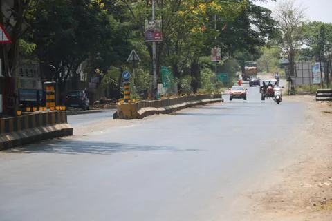 Lock down in India, empty street, no people, empty shops due to corona virus Stock Photos