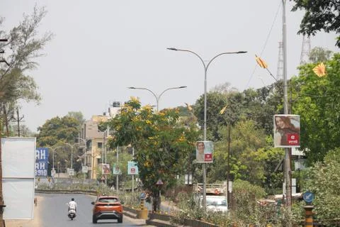 Lock down in India, empty street, no people, empty shops due to corona virus Stock Photos