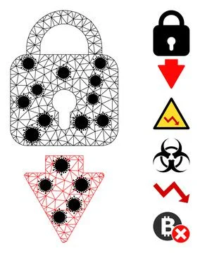 Lock Down Polygonal Mesh Icon with Coronavirus Nodes Stock Illustration