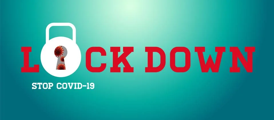 Lock Down Stop Covid-19, Logo Design Typography , Vector Illustration. Stock Illustration
