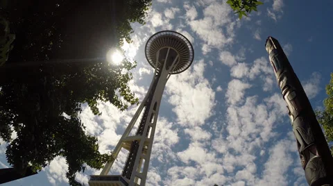 Lock down wide shot of Space Needle in seattle washington Video stock 39562198