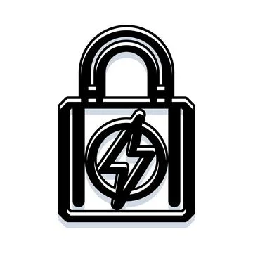 Lock with energy bolt symbol securely closing systems Stock Illustration