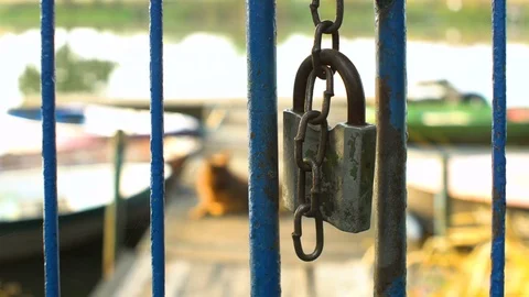 Lock fence gate Video stock 81591955
