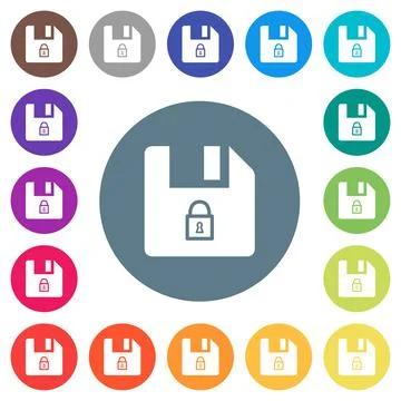 Lock file flat white icons on round color backgrounds Stock Illustration