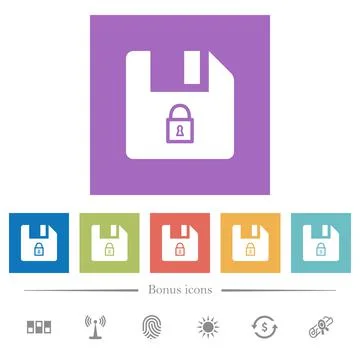 Lock file flat white icons in square backgrounds Stock Illustration