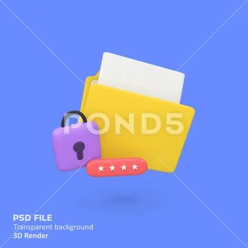 Lock folder with password security protection isolated 3d render icon illus.. PSD Template
