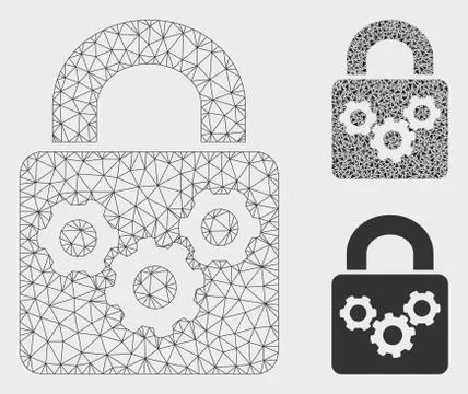 Lock Gears Vector Mesh Network Model and Triangle Mosaic Icon 스톡 일러스트