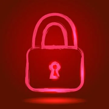 Lock glowing red on a dark red background isolated. Vector eps 10. Stock Illustration