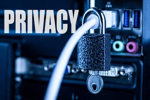 Lock hanging on a network cable. Stock Photos