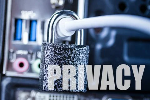 Lock hanging on a network cable. Stock Photos