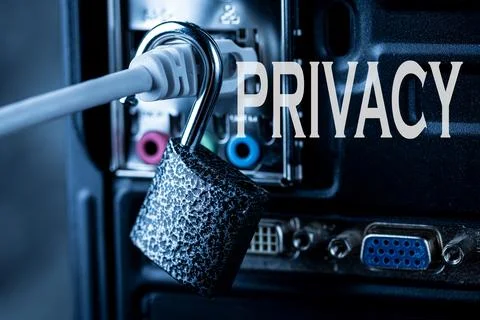 Lock hanging on a network cable. Stock Photos