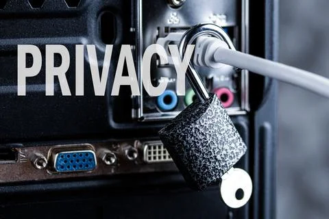 Lock hanging on a network cable. Stock Photos