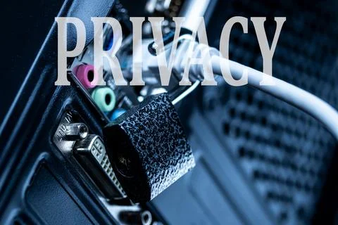 Lock hanging on a network cable. Stock Photos