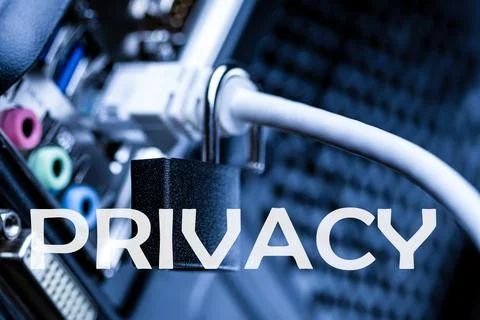 Lock hanging on a network cable. Stock Photos