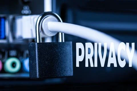 Lock hanging on a network cable. Stock Photos