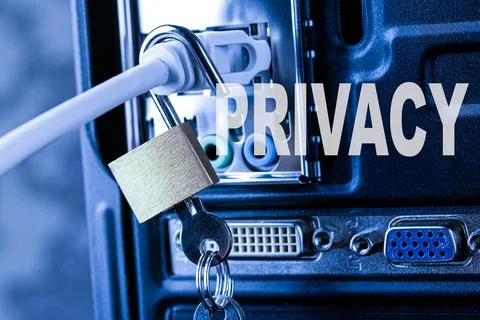 Lock hanging on a network cable. Stock Photos