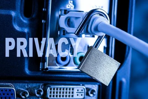 Lock hanging on a network cable. Stock Photos