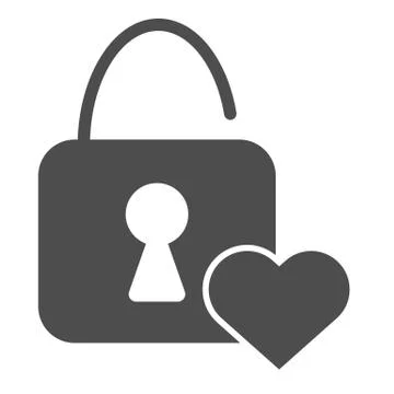 Lock with a heart solid icon. Heart shape lock and heart illustration isolated Stock Illustration