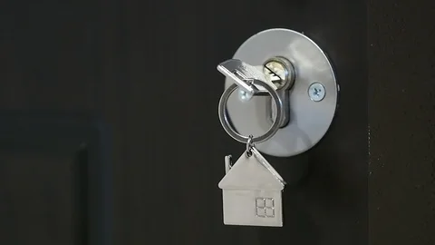 Lock house door with key Stock Footage 93487423