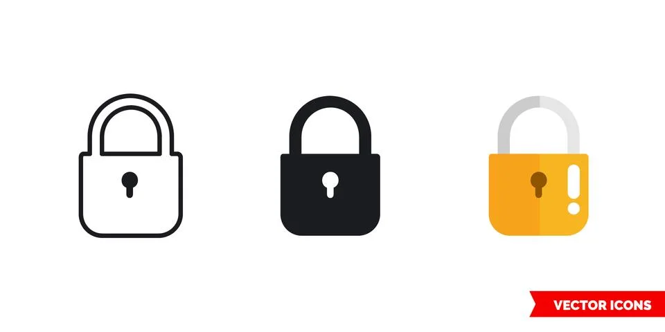 Lock icon of 3 types. Isolated vector sign symbol. Stock Illustration