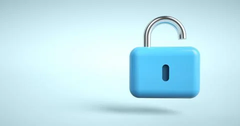 Lock icon. 3d padlock on blue abstract background. minimal concept. Stock Photos
