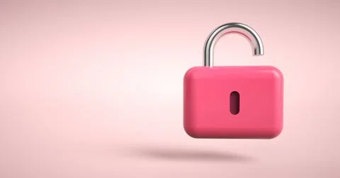 Lock icon. 3d padlock on pink abstract background. minimal concept. Stock Illustration