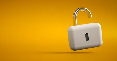 Lock icon. 3d padlock on yellow abstract background. minimal concept. Stock Illustration