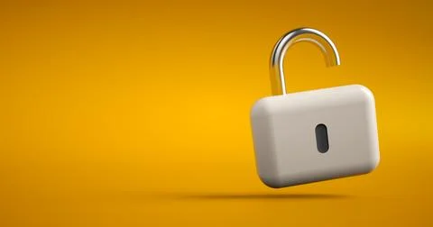 Lock icon. 3d padlock on yellow abstract background. minimal concept. Stock Photos