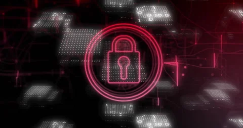 Lock icon and binary code, cybersecurity animation over digital background Stock Footage 303878517