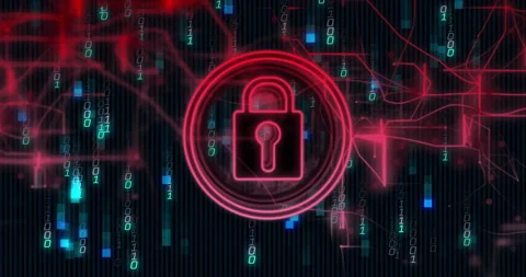 Lock icon and binary code, cybersecurity animation over digital background Stock Footage 305526440