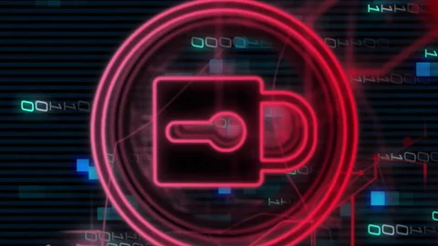Lock icon and binary code, cybersecurity animation over digital background Stock Footage 313412321