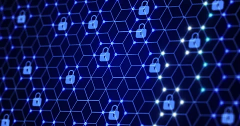 Lock, icon and cyber security with hologram on background with information Stock Footage 284227324