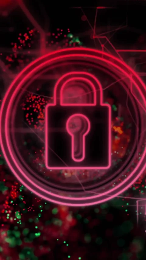Lock icon and digital particles, data security animation Stock Footage 343091741