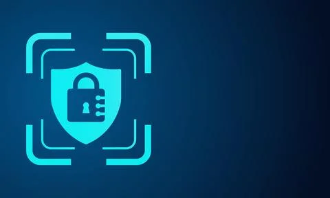 Lock Icon and Digital Scan Frame on Dark Blue Background Illustrazione stock