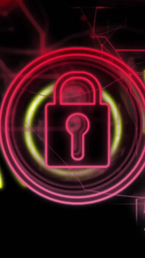 Lock icon and neon lines, data security animation Stock Footage 341976984
